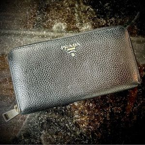PRADA MILANO Black Pebbled Leather Wallet